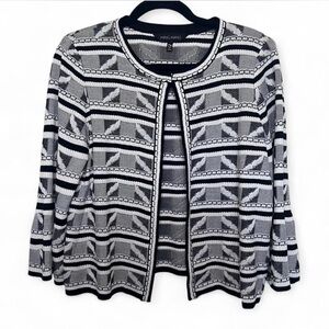 Ming Wang Petite Medium Black White Knit Sweater Jacket Cardigan Top